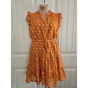 Nicole Miller Orange Burnout Dress Dots Shiny Mini Sz 12 Flutter